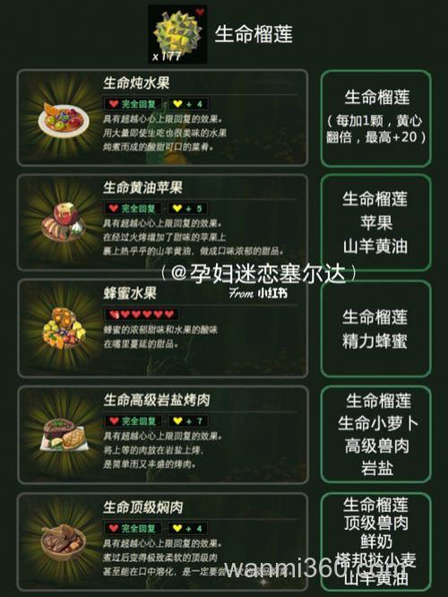 塞尔达榴莲料理配方？