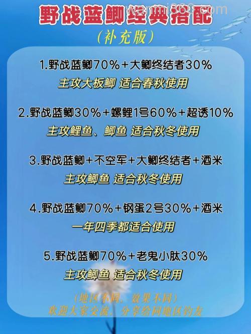 疯钓鲫,速攻2号,天下鲫,野战蓝鲫如何搭配?现在手上有这些饵料,不知道以什么比例把它们混合到一起?